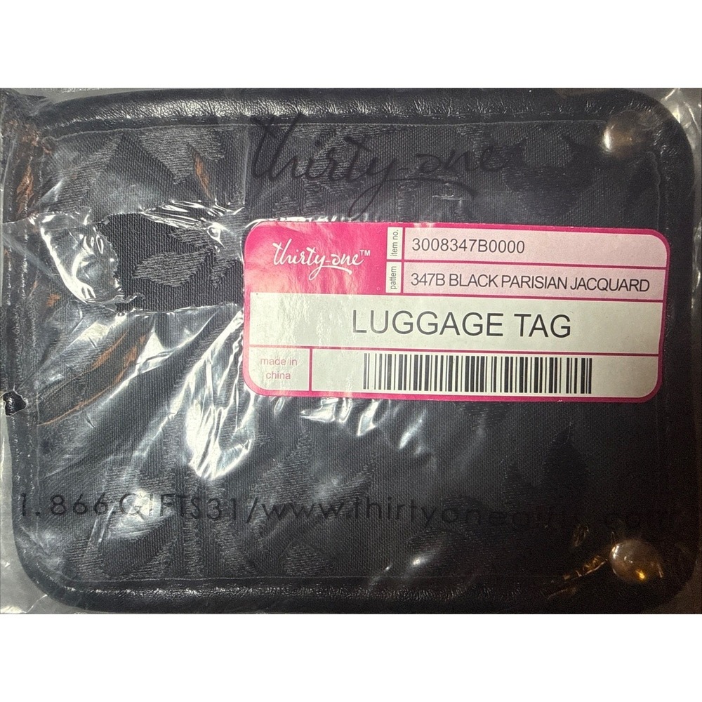 Thirty-One Luggage Tag 347B Black Parisian Jacquard‎ NEW